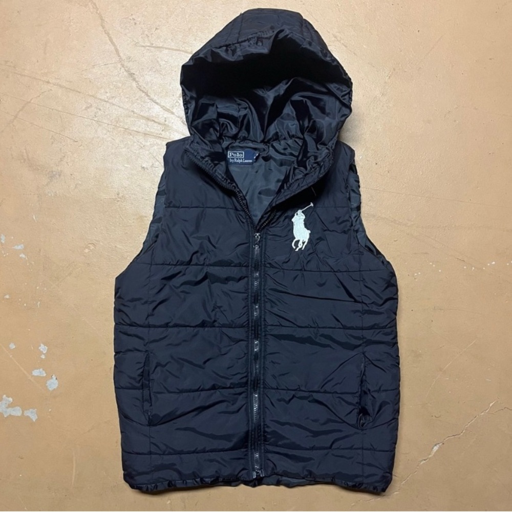 Polo by Ralph Lauren Navy Hooded Puffer Vest with White Logo